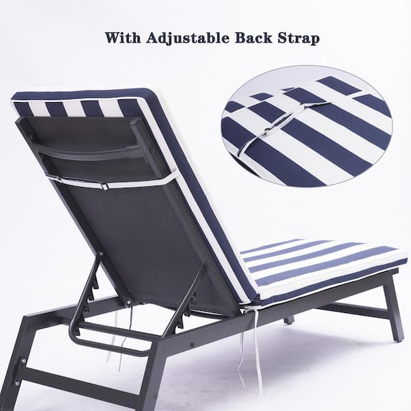 22.05 in. x 2.76 in. Outdoor Lounge Chair Cushion in Blue Striped Replacement Patio Chaise Lounge Cushion 1 Pack