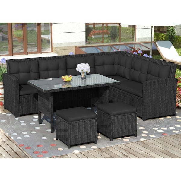 black rattan corner dining set