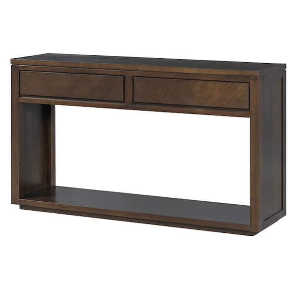 anpport Rustic 55 in. Brown Rectangle Wood Console Table with Storage Drawers and Open Shelf