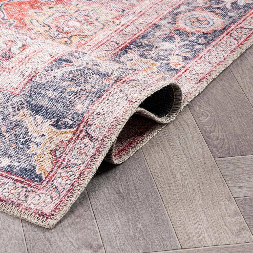 Vintage Red Polyester Flat-Woven Machine Washable Area Rug