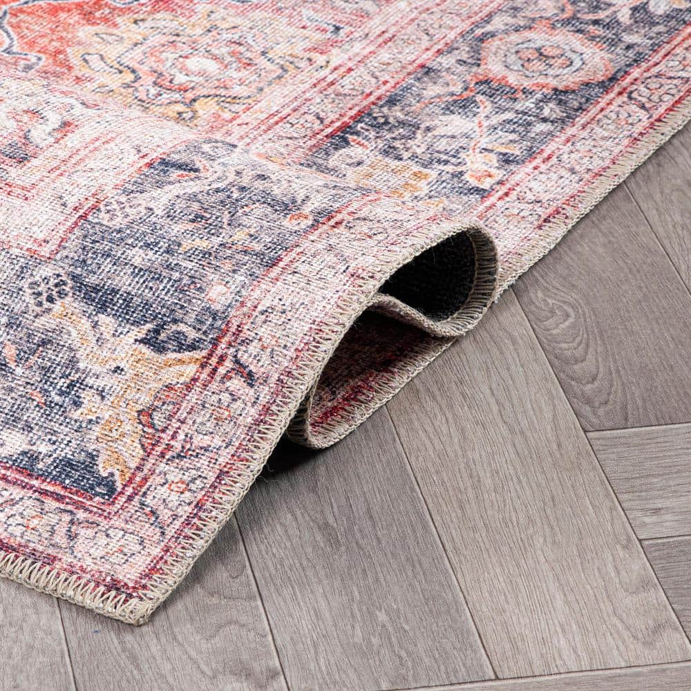 Vintage Red and Beige Polyester Flat-Woven Non-Slip Runner Rug