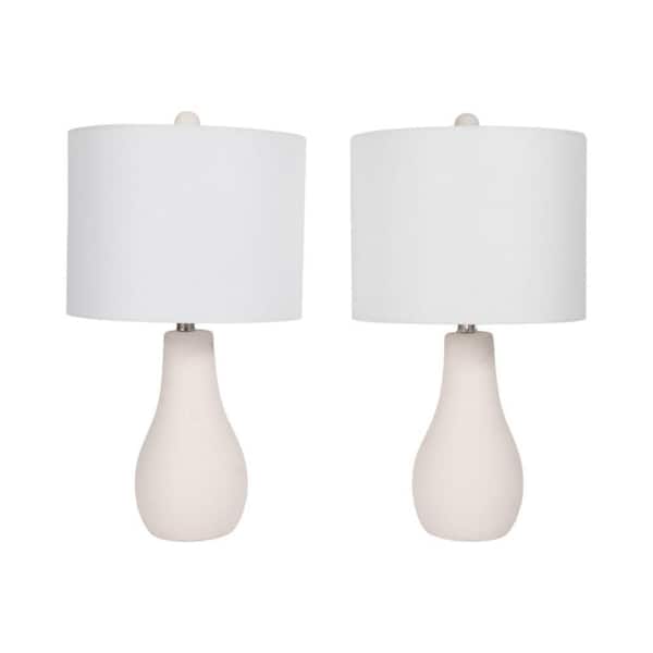 Liv & Skye White 24 in. Ceramic Table Lamp Set and White Linen Shade (Set of 2)