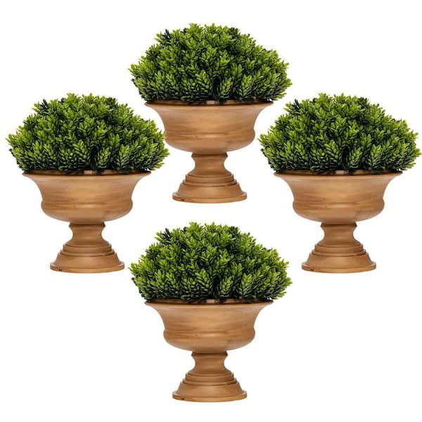 1 ft. Green Artificial Boxwood Topiary Trees in Pot for Indoor and Outdoor Decor (4-Packs)