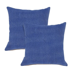 Stone Blue Solid Color Stonewashed 20 in. x 20 in. Throw Pillow Set of 2