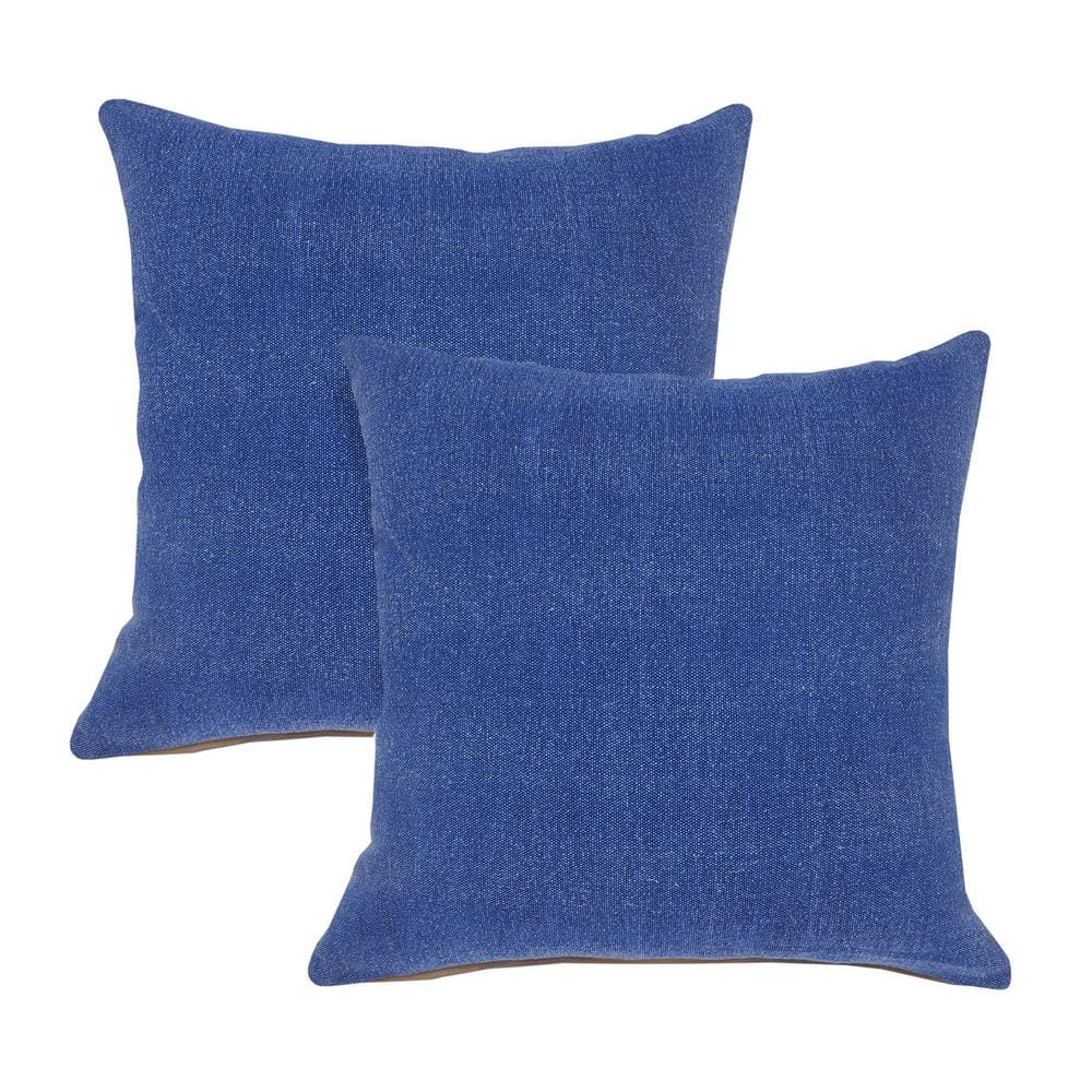 Stone Blue Solid Color Stonewashed 20 in. x 20 in. Indoor Throw Pillow Set 