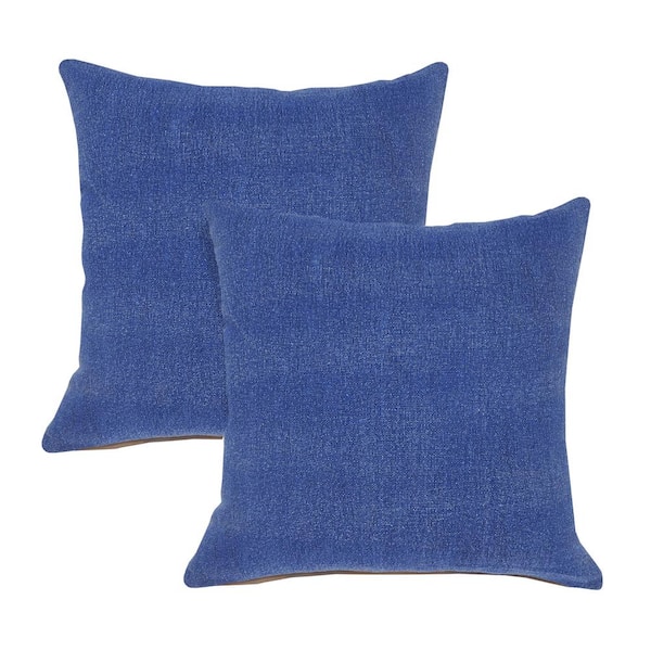 Unbranded Stone Blue Solid Color Stonewashed 20 in. x 20 in. Indoor Throw Pillow Set of 2