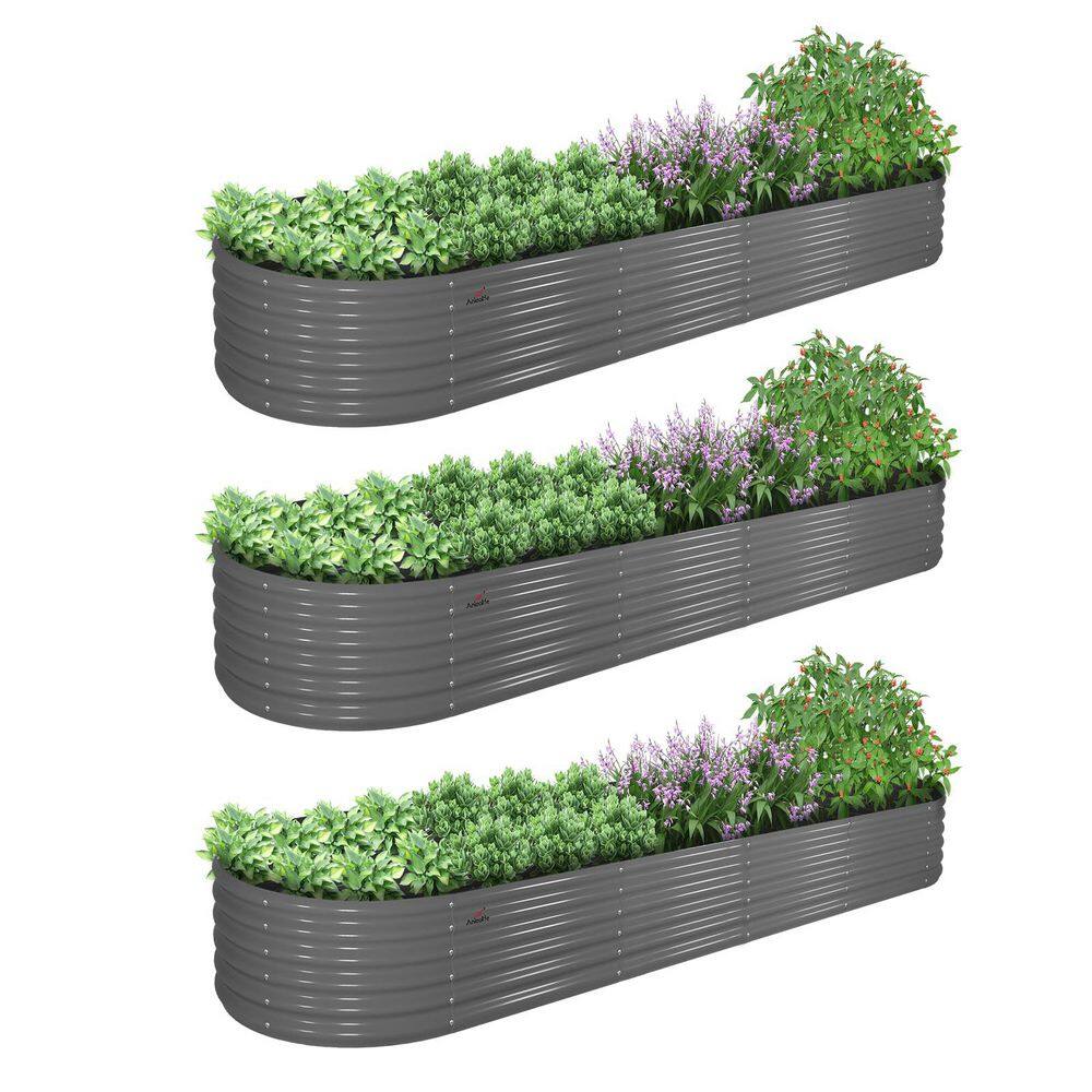 3-Pack Gray Metal Oval Large Raised Garden Bed Planter Boxes for Vegetables Flowers (144 in. L x 36 in. W x 18 in. H) price history on PriceWatchPro