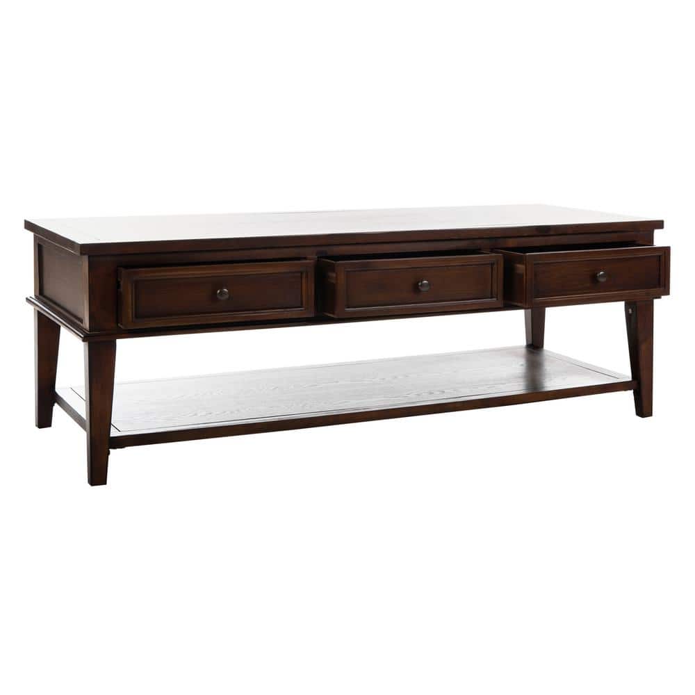 Transitional Sepia Brown Wood Coffee Table with 3 Drawers