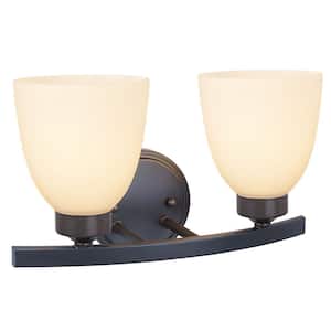 2-Light Oil Rubbed Bronze Vanity Light with Frosted Glass Shade