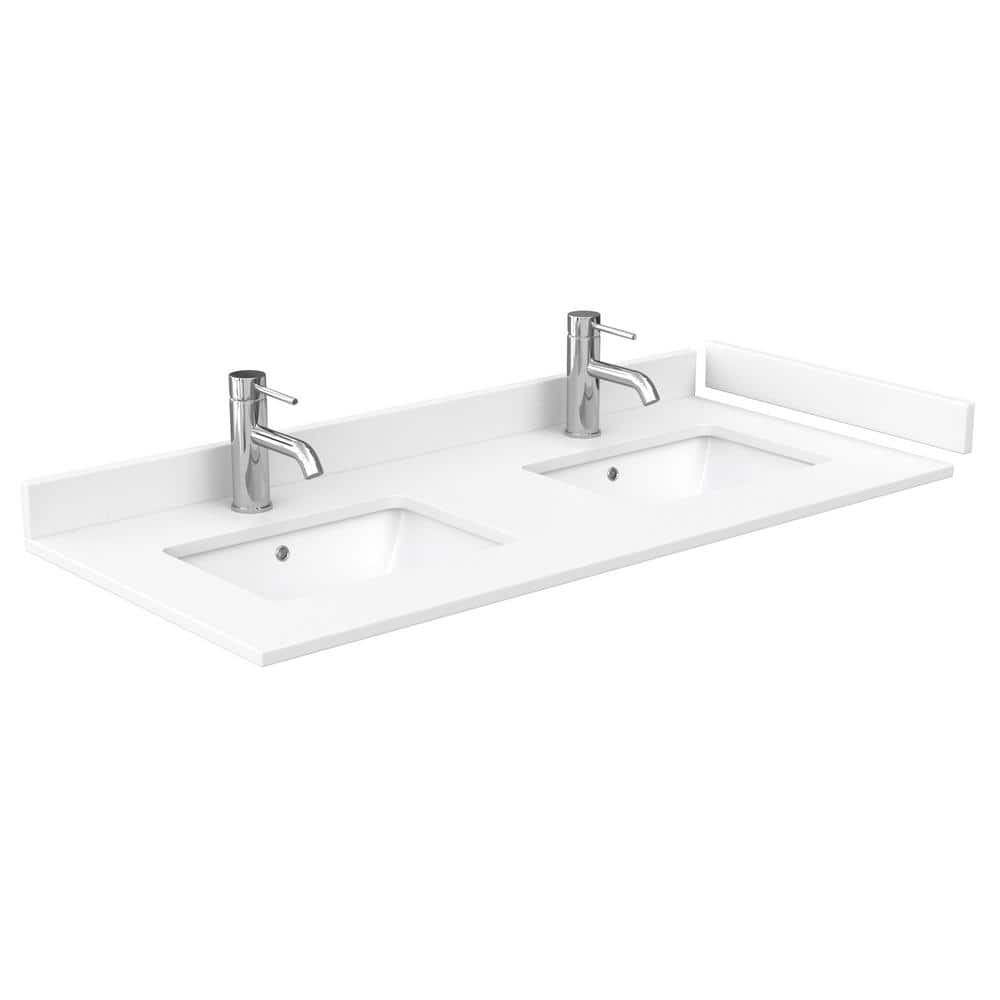 White Cultured Marble Freestanding Double Bathroom Vanity with Matte Black Hardware