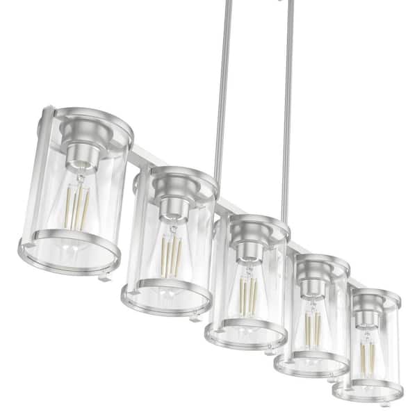 Hunter - Astwood 5-Light Brushed Nickel Linear Chandelier with Clear Shades Dining Room Light