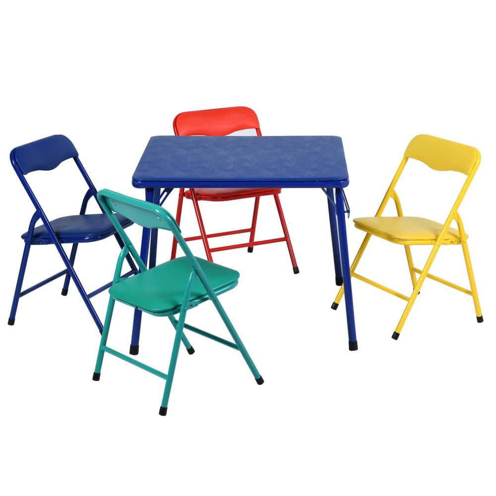 Vibrant Multicolor Kids Folding Table and 4 Chairs Set