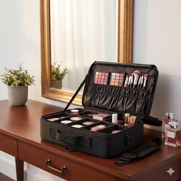 Lynzavix Black Large Capacity Travel Makeup Toletry Bag