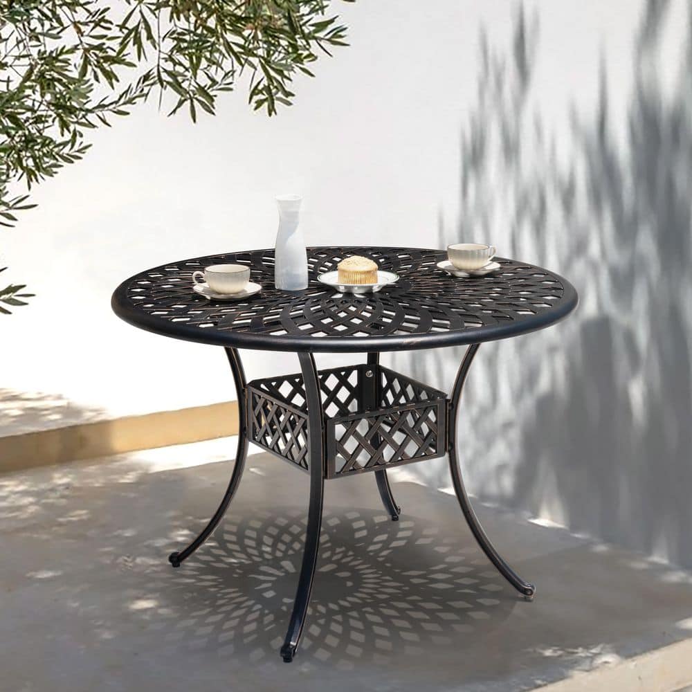 Black with Gold-Painted Edges Round Cast Aluminum Outdoor 42 in. Dining Table with 2.24 in. Umbrella Hole price history on PriceWatchPro