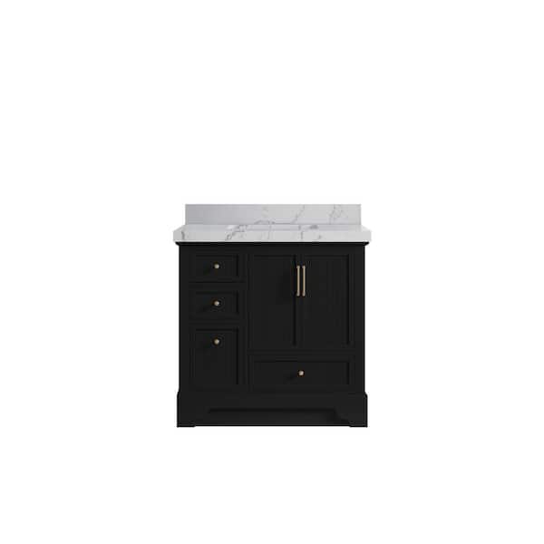 Willow Collections Alys 36 in. W x 22 in. D x 36 in. H Single Sink Bath Vanity Center in Black with 2 in. Venatino Qt. Top