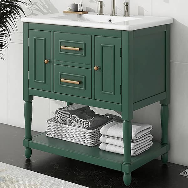 Staykiwi 30 in. W x 18.3 in. D x 32.5 in. H Freestanding Bath Vanity in Green with White Ceramic Top