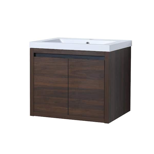 Modland Yunus 23 in. W x 18 in. D x 20 in. H Floating Bath Vanity in California Walnut with White Resin Top