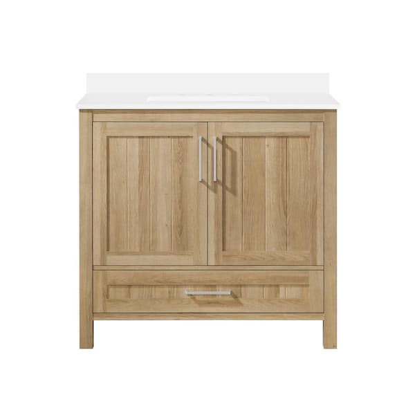 Kansas 36 in. Single Sink White Oak Bath Vanity with White Engineered Stone Top (Assembled)