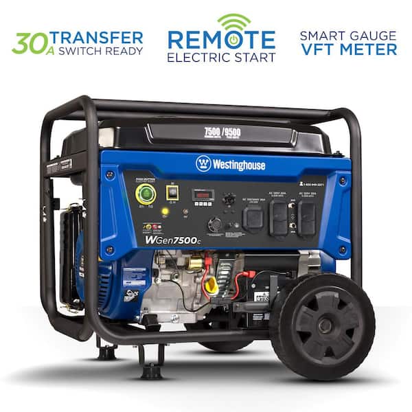 Westinghouse 9,500/7,500-Watt Gas Powered Portable Generator with Remote Electric Start, 30A 120/240V Outlet