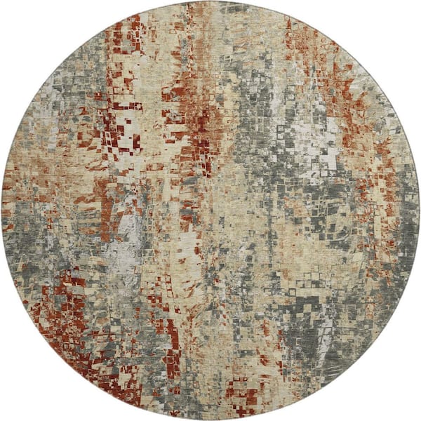 Mayfield Premium Machine Washable Abstract AMF2254 Pewter 8 ft. x 8 ft. Round Rug