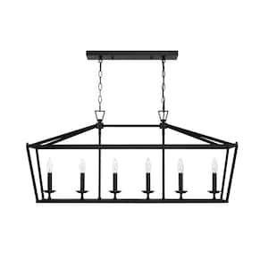 Hukuro 6-Light Matte Black Finish Modern Vintage Linear Island Hanging Chandelier for Kitchen