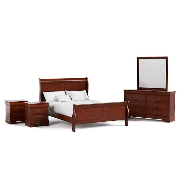 Furniture of America 6-Piece Burkhart Cherry Wood Queen Furniture of America 6-Piece Burkhart Cherry Wood Queen