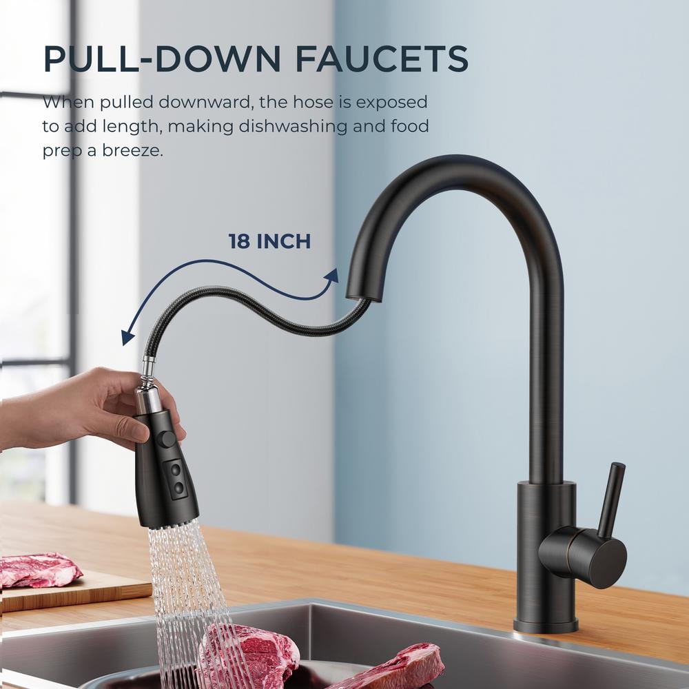Oil Rubbed Bronze Pull Down Kitchen Faucet with Spray