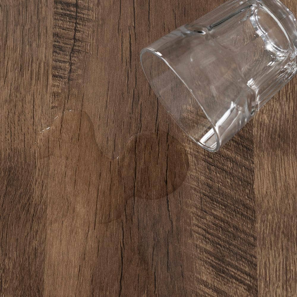 Brown Oak and Black Metal Rectangular Coffee Table