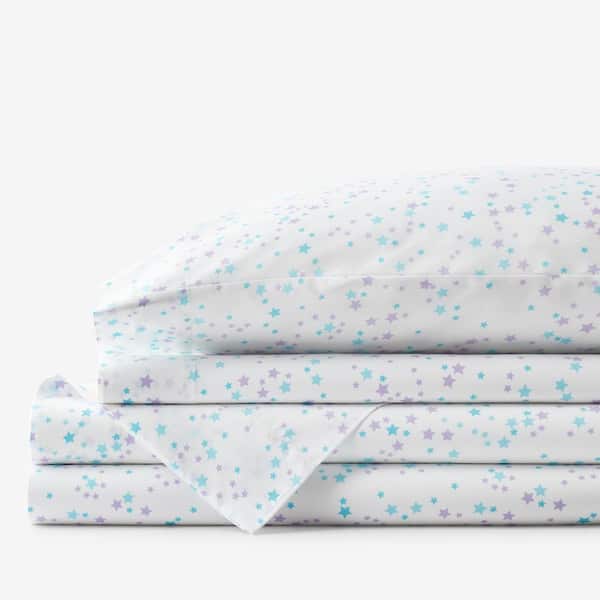 Company Kids by The Company Store Company Kids Starlight 4-Piece Turquoise Geometric 200-Thread Count Organic Cotton Percale Full Sheet Set