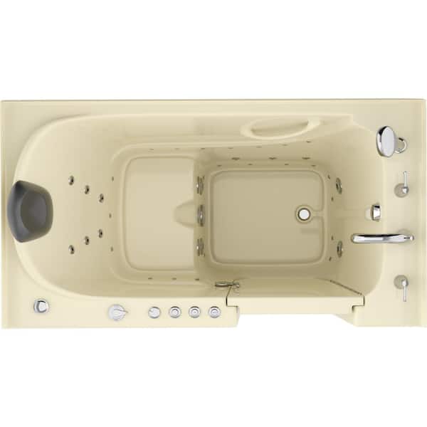 Safe Premier Series 32 in. L x 60 in. W Right Side Drain Combination Jetted Bathtub in Biscuit with Fast Fill Faucet Set