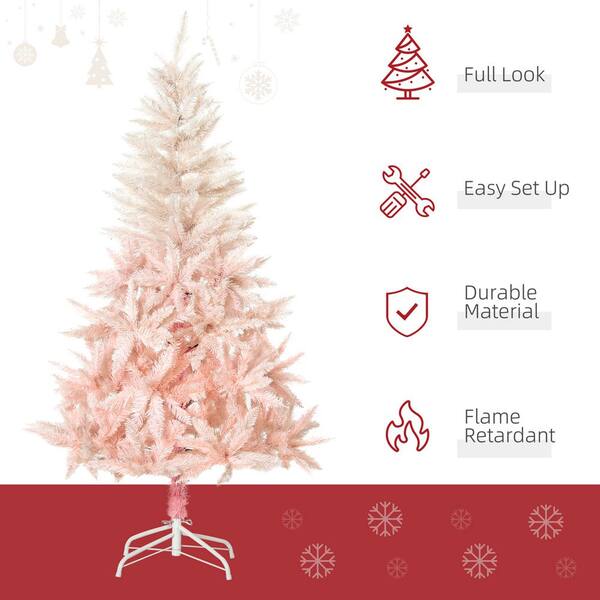 Homcom 7 Ft Pink Unlit Spruce Artificial Christmas Tree With Metal Stand And Automatic Open 830 285v01 The Home Depot