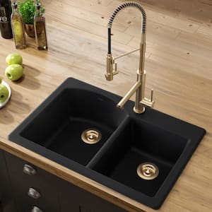 Forteza Black Granite Composite 33 " 60/40 Double Bowl Drop-In/Undermount Kitchen Sink with WasteGuard Garbage Disposal