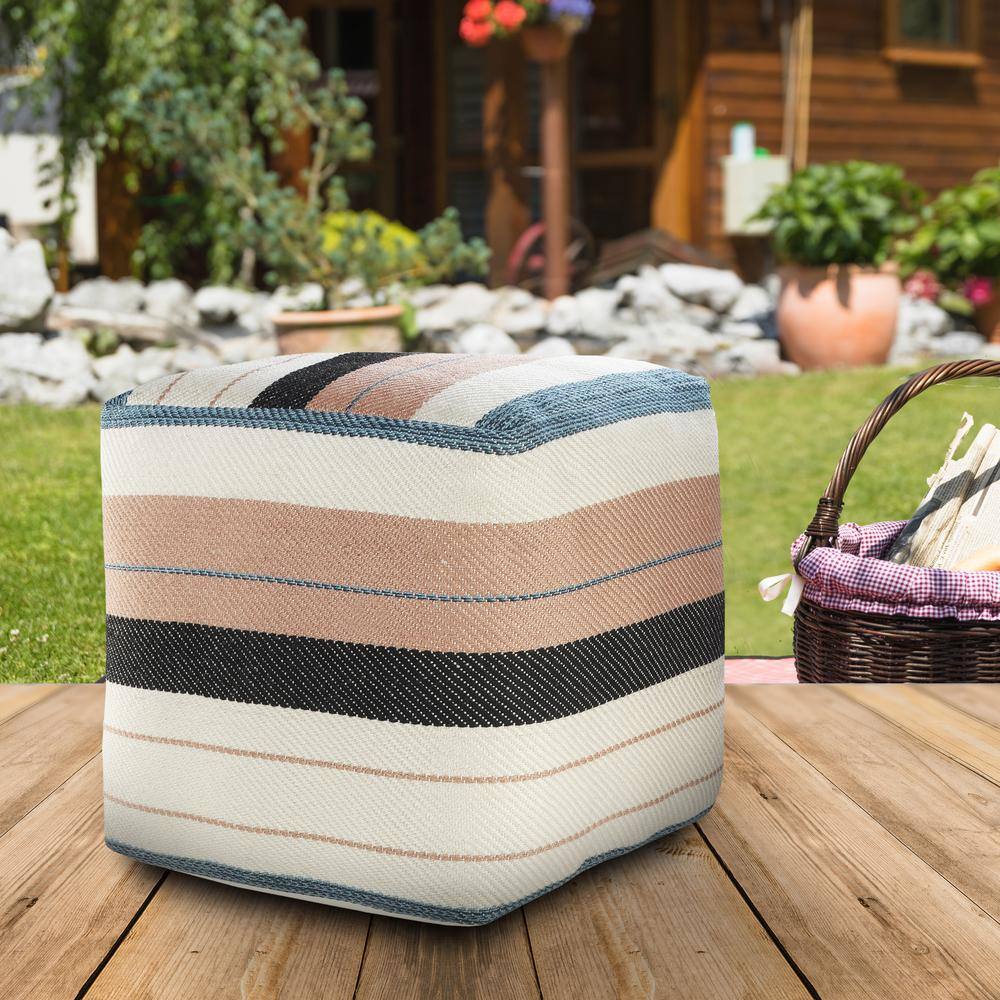 Multicolor Striped Polyester Indoor/Outdoor Pouf Ottoman