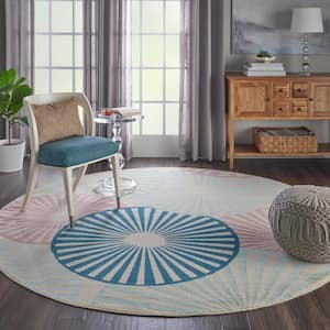 Grafix Ivory/Multicolor 8 ft. x 8 ft. Contemporary Round Area Rug