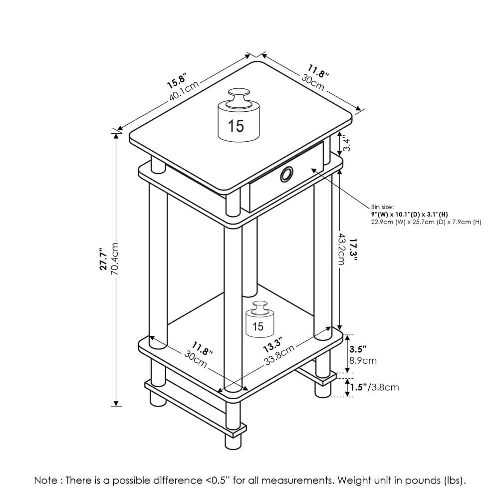 Contemporary Oak Grey Square End Table with Storage Drawer