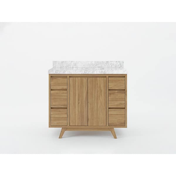 Willow Collections Madison Teak 42 in. W x 22 in. D x 36 in. H Bath Vanity in Golden Teak with 2 in Carrara Marble Top