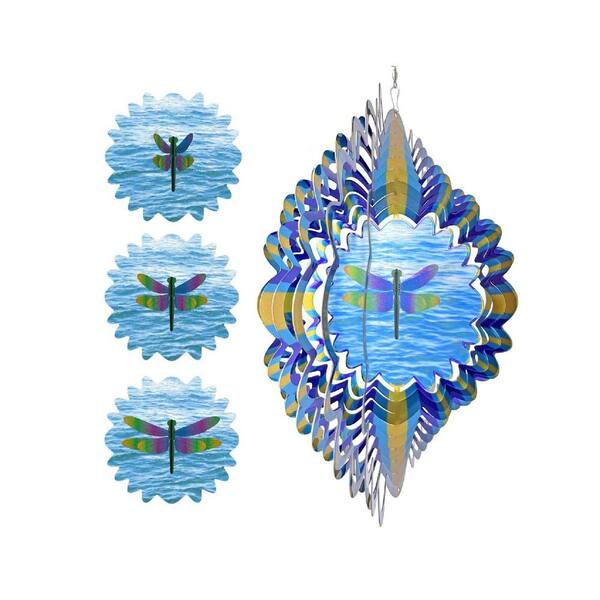 14 in. H Blue Steel Dragonfly Animated Wind Spinner HPCTFGLQ71