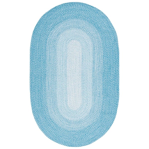 Braided Aqua 3 ft. x 5 ft. Machine Washable Ombre Border Oval Area Rug