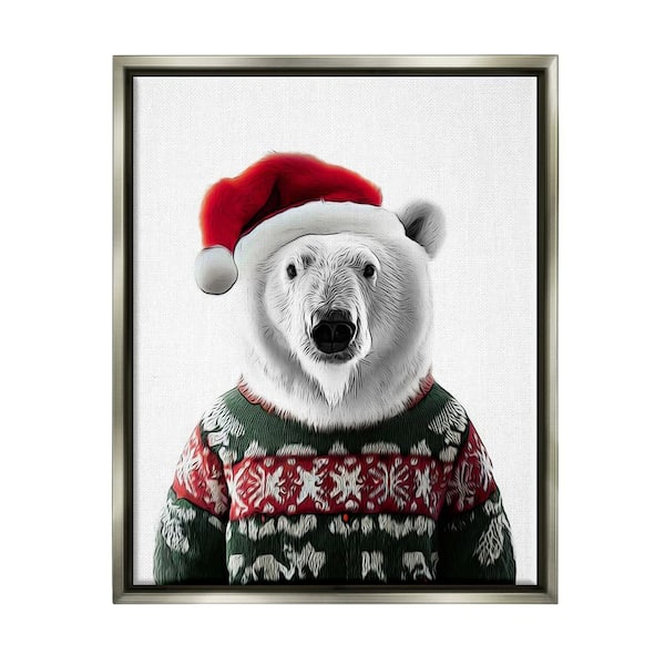 Stupell Industries Bear in Holiday Sweater by Annalisa Latella 1 Piece Floater Frame Graphic Print Animal Poster Art Print 21 in. x 17 in.