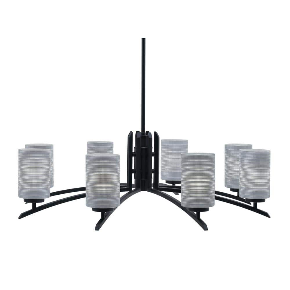Siena 33.75 in. 8 Light Matte Black Chandelier with Gray Matrix Glass Shade