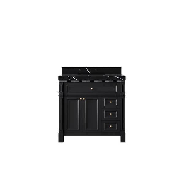 Willow Collections Paris 36 in. W x 22 in. D x 36 in. H Single Sink Bath Vanity Center in Black with 2 in. Calacatta Black Top