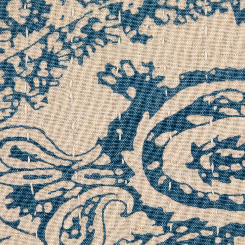 Blue Patterned Cotton and Linen Square Throw Pillow