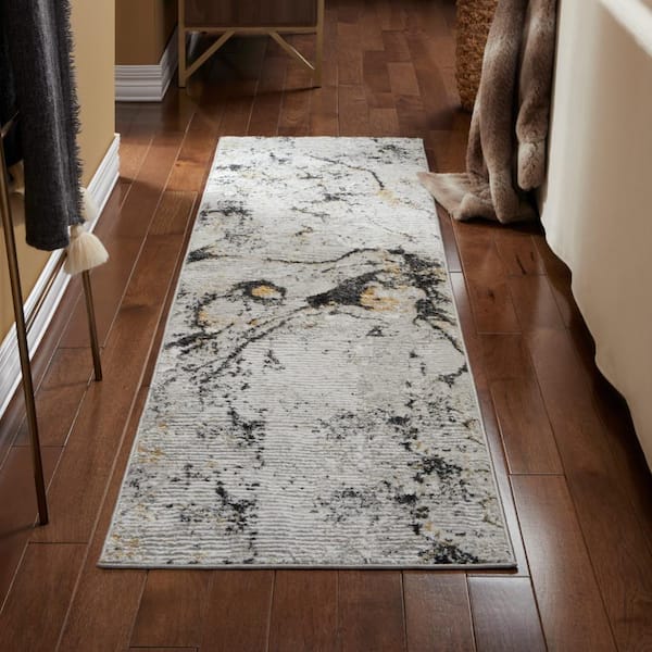 Luxe Opaline Bold Marble  2 ft. x 7 ft. Charcoal Grey  Runner Rug