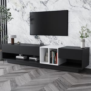 Black TV Stand Fits TV's up to 80 in. with Storage, 2-Tone Media Console and Versatile Compartment