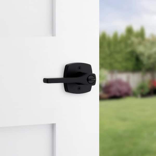 Tripoli Matte Black Keyed Entry Door Handle with Soft Modern Rose Featuring SmartKey Security
