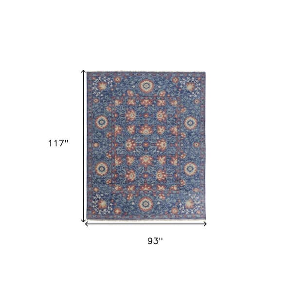 2 ft. x 8 ft. Blue, Beige Floral Area Rug