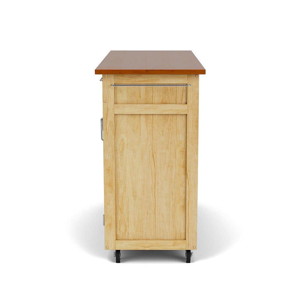 Natural Wood Kitchen Cart with Oak Top and Storage