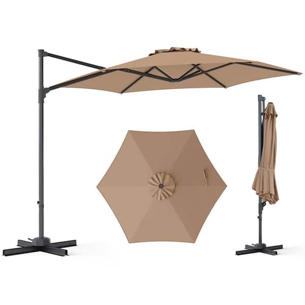 flexible patio umbrella Patioslife Aegis 10ft Round Cantilever with solar LED lights | Premium Cover | Large Base Let your loved ones laze and linger in your front or backyard under the shade of this 10 ft FIM Umbrellas Flexy 8 x