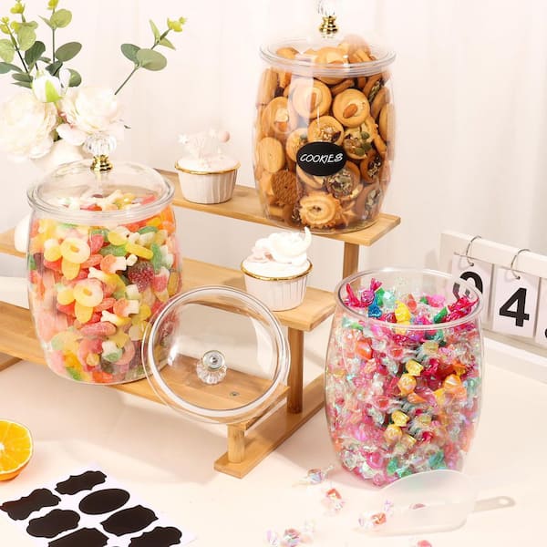 4 Piece Clear Plastic Candy Jars With Lids and Spoons, Cookie Container Large Airtight Apothecary Storage Organization