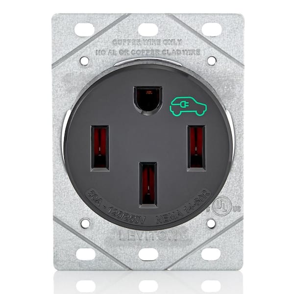 50 Amp 125/250 Volt EV Power Outlet/Receptacle, NEMA 14-50R, Black 1450R (1-Pack)